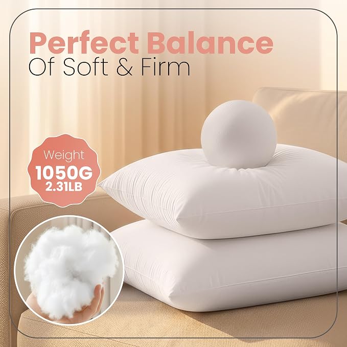 Utopia Bedding 26x26 Pillow Inserts, White Throw Pillows for Couch, 2 Pack | Indoor cushion inserts for bed, sofa & couch, Supportive & fluffy decorative pillows for everyday comfort, Set of 2, White