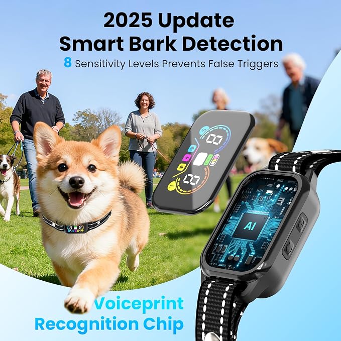 2-in-1 Bark & Shock Collar 2 Pack, Color Screen Remote for 2 Dogs, Beep/Vibration/Shock 3 Modes, 8 Sensitivity Levels, IP67 Waterproof, Portable Training Collar for Medium and Large Dogs (5-120lbs)