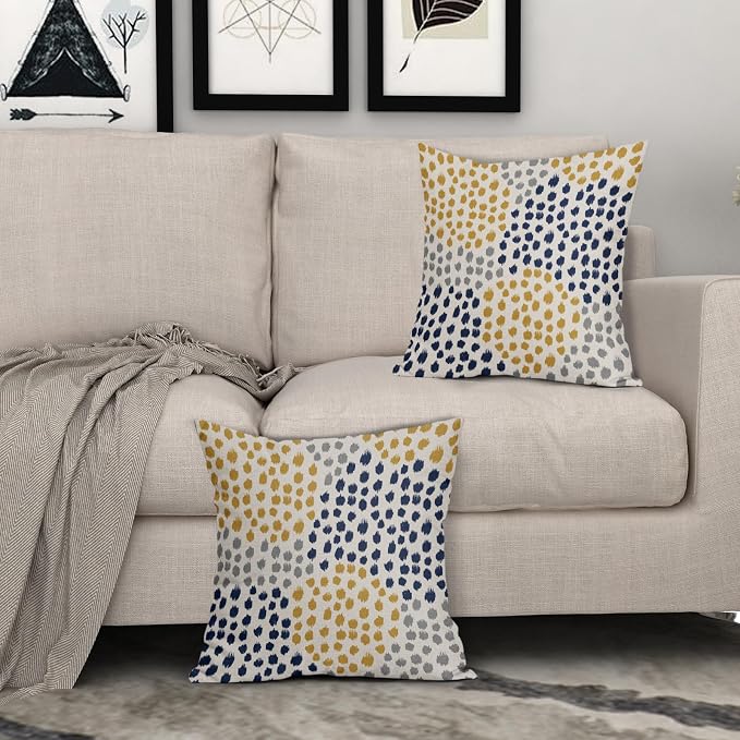 Blue Yellow Pillow Covers 20x20 Set of 2 Boho Design Gray Polka Dot Throw Pillows Modern Art Trendy Print Decorative Outdoor Pillowcase Square Cushion Cover Linen Pillow Case for Home Sofa Couch Bed