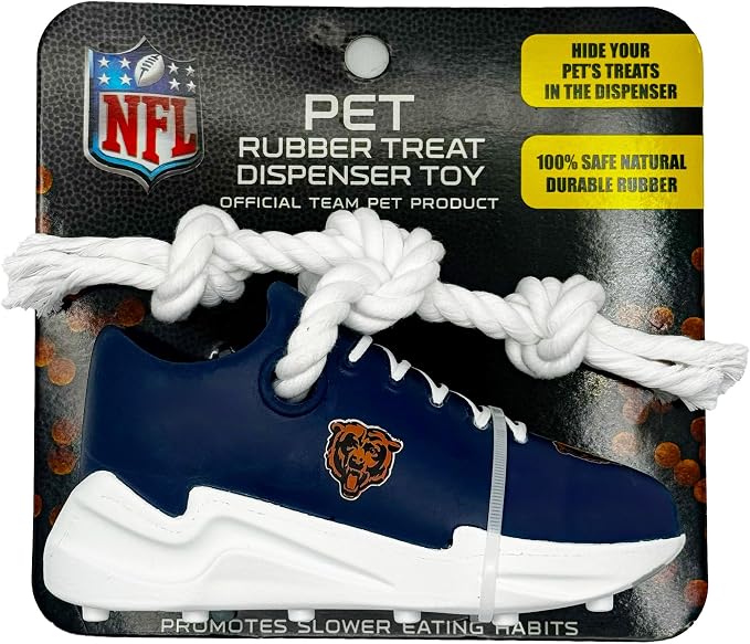 Pets First NFL Chicago Bears Cleat Sneaker Spike Dog Toy, Football Treat Dispenser Chew Toy for Dogs, Interactive Rope Tug Toy, Slow Feeder Natural Rubber Dog Toy with Official Team Logo