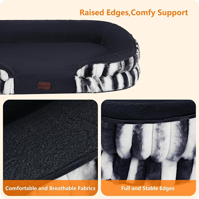Dwanton Orthopedic Waterproof Medium Dog Bed Sofa, Gel Memory Foam, 36" | Egg-Crate Foam Dog Sofa, Washable Pet Bed with Four Sided Bolster Cushion, Removable Cover & Non-Slip Bottom, Tie-dye Grey