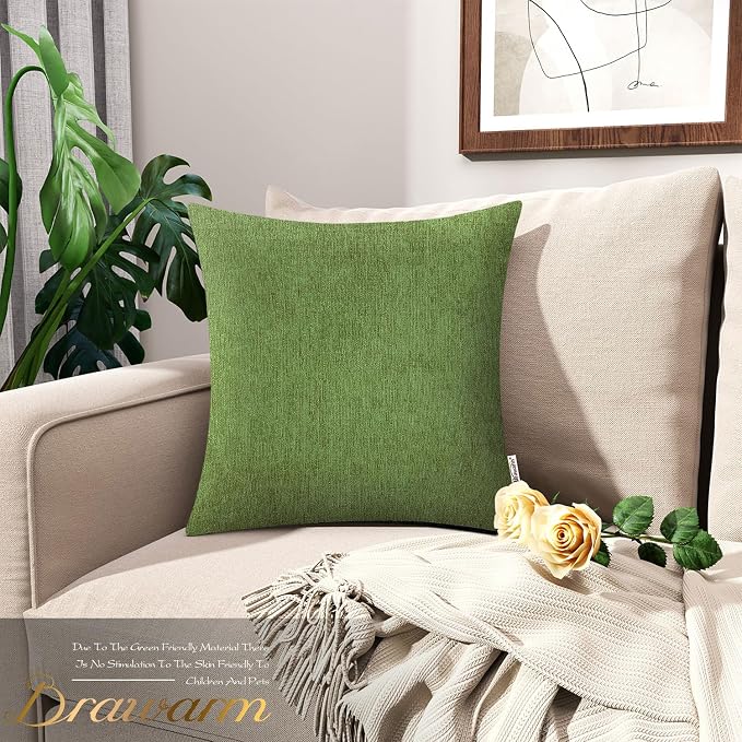 BRAWARM Throw Pillow Covers 22x22 Inches - Forest Green Chenille Pillow Covers Pack of 2, Solid Dyed Soft Chenille Pillow Cases for Couch Sofa Bed Home Decoration