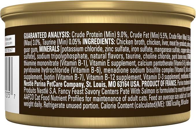 Fancy Feast Purina Savory Centers with Salmon Wet Cat Food Pate with Gourmet Gravy Center - 3 oz. Cans,(Pack of 48)