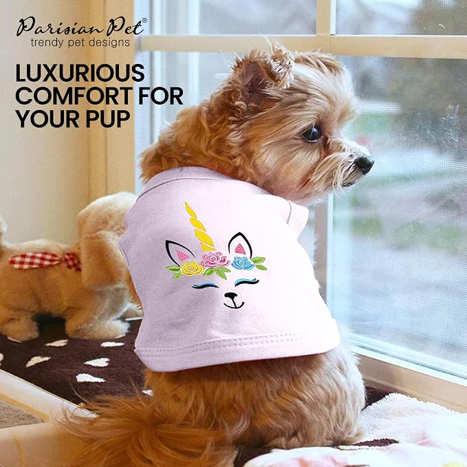 Parisian Pet Dog Shirt - 100% Cotton Unicorn Shirts for Large Dogs - Pink Sleeveless Girl Pet Clothes - Lightweight and Breathable Puppy Clothes - Stretchy Female Dog Apparel - T Shirts for Dogs