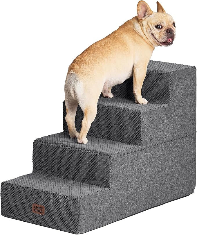 EHEYCIGA Dog Stairs for Bed 20" H, 4-Step Extra Wide Dog Steps, Grey | Pet Steps for Small Dogs and Cats for High Bed, Non-Slip Balanced Pet Ramp Indoor