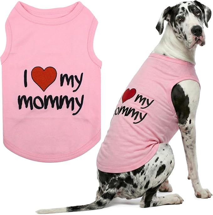 Parisian Pet I Love My Mommy Dog Shirt 100% Cotton Shirts for Large Dogs - Pink Sleeveless Girl Pet Clothes - Lightweight Pet Tshirts - Breathable Puppy Clothes - Stretchy Dog Summer Shirt