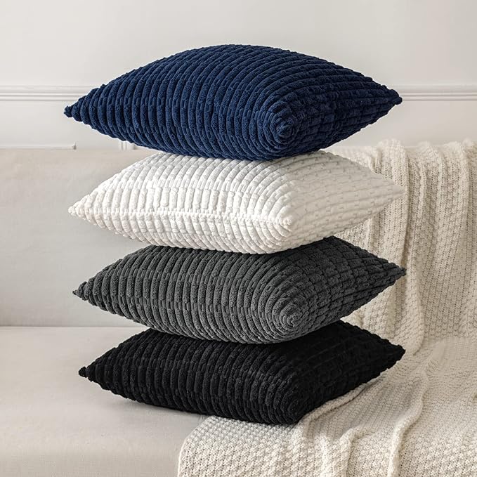 MIULEE Euro Sham Decorative Throw Pillow Covers 26x26 Navy Blue Pack of 2 | Soft Corduroy Boho Striped Pillow Covers Modern Farmhouse Coastal Home Decor For Sofa Living Room Couch Bed