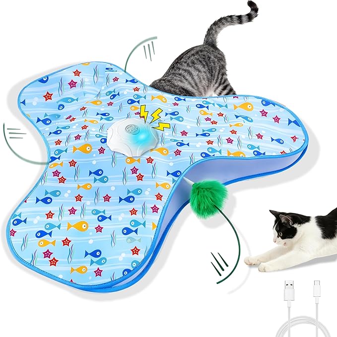 Interactive Cat Toys for Indoor Cats, Automatic Hide and Seek Motion-Activated Cat Toy with Moving Feather & Animal Chirps, USB Rechargeable Electric Cat Enrichment Toy for Bored Adult Cats & Kittens