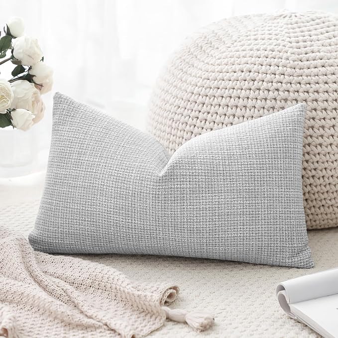 OTOSTAR Linen Throw Pillow Cover Set of 1 Decorative Lumbar Pillowcases Cushion Covers 16x24 Inch for Home Decor Sofa Bedroom Car 40 x 60CM Light Grey