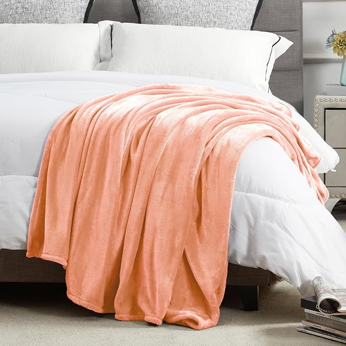 DREAMNINE Extra Large Fleece Blanket, Soft Comfy Fluffy Bed Blanket Full Size 80" x 90", Luxury Decorative Fuzzy Blanket for Bedroom, Big Cozy Shaggy Warm Flannel Blankets for Winter Autumn Pet, Peach