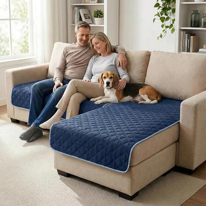 FunFurry Waterproof Dog Blanket, Couch Cover for Dogs Washable, Reversible Dog Bed Cover, Couch Furniture Protector. (Dark＆Light Blue, 40 X 50 Inch - 1 Pack)
