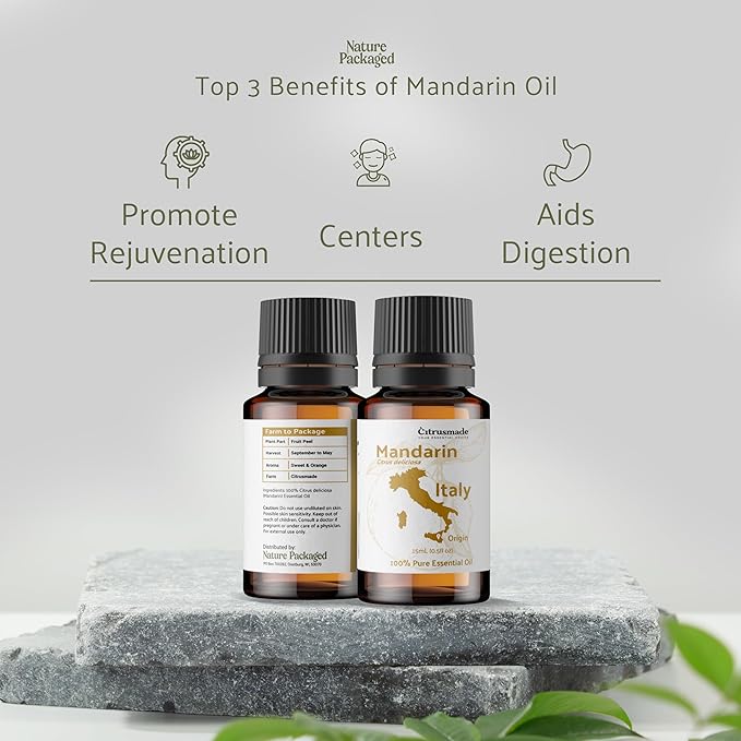 Pure Mandarin Essential Oils - Direct from Citrusmade Italy for Diffusers, Aromatherapy, Home Fragrance & Bath - Natural Aceite de Mandarina for Massage (15ml)