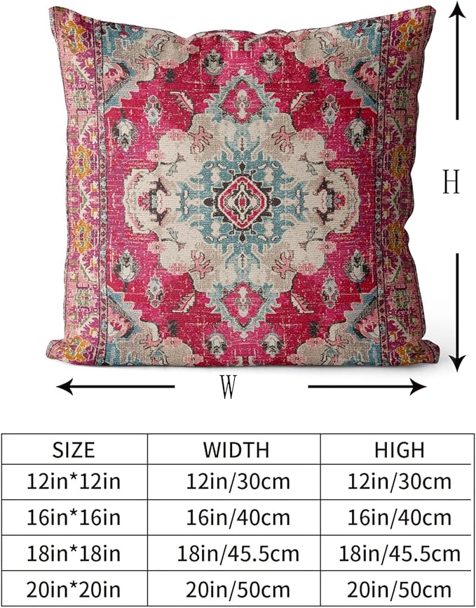 Snycler Boho Throw Pillow Covers 16x16 inch Set of 2 Boho Rug Carpet Double Sided Pattern Cotton Soft Pillow Case Cushion Cover Pillowcase for Couch Sofa Bed Decorative (Red)