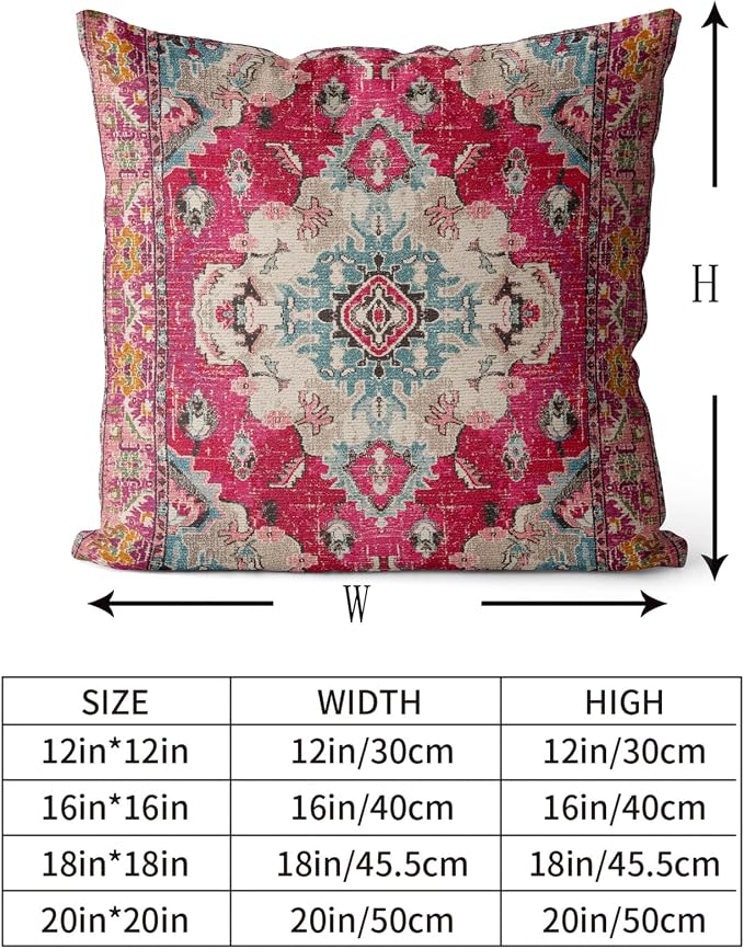 Snycler Boho Throw Pillow Covers 18x18 inch Set of 2 Boho Rug Carpet Double Sided Pattern Cotton Soft Pillow Case Cushion Cover Pillowcase for Couch Sofa Bed Decorative (Red)