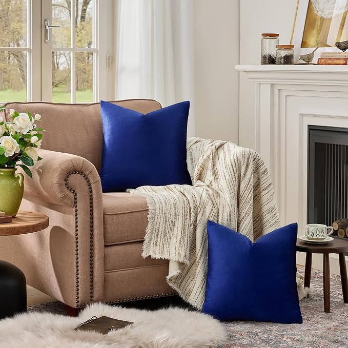 GIGIZAZA Royal Blue Velvet Throw Pillow Covers 20x20 Pack of 2 | Decorative Pillows for Couch Sofa,280gsm Soft Textured Fabric,Modern Square Pillowcases,Luxury Cushion Covers