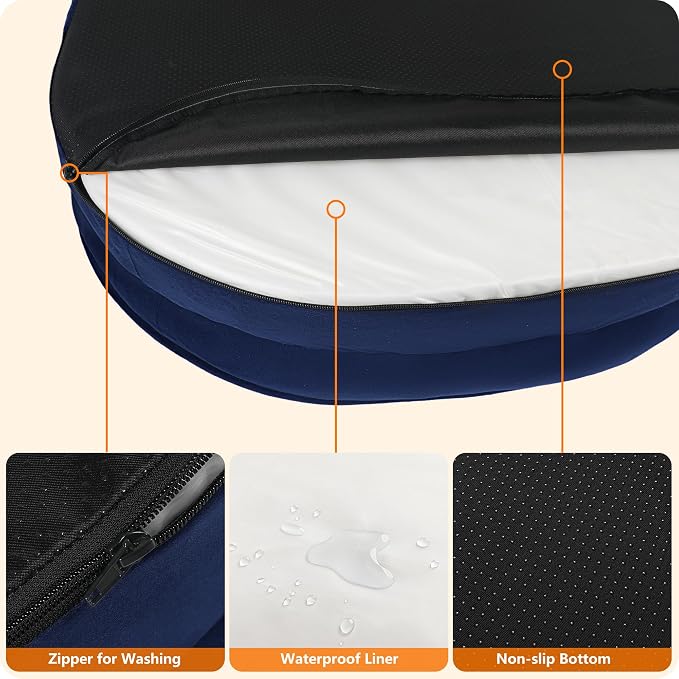 Dwanton Orthopedic Waterproof Medium Dog Bed Sofa, Gel Memory Foam, 36" | Egg-Crate Foam Dog Sofa, Washable Pet Bed with Four Sided Bolster Cushion, Removable Cover & Non-Slip Bottom, Navy Blue