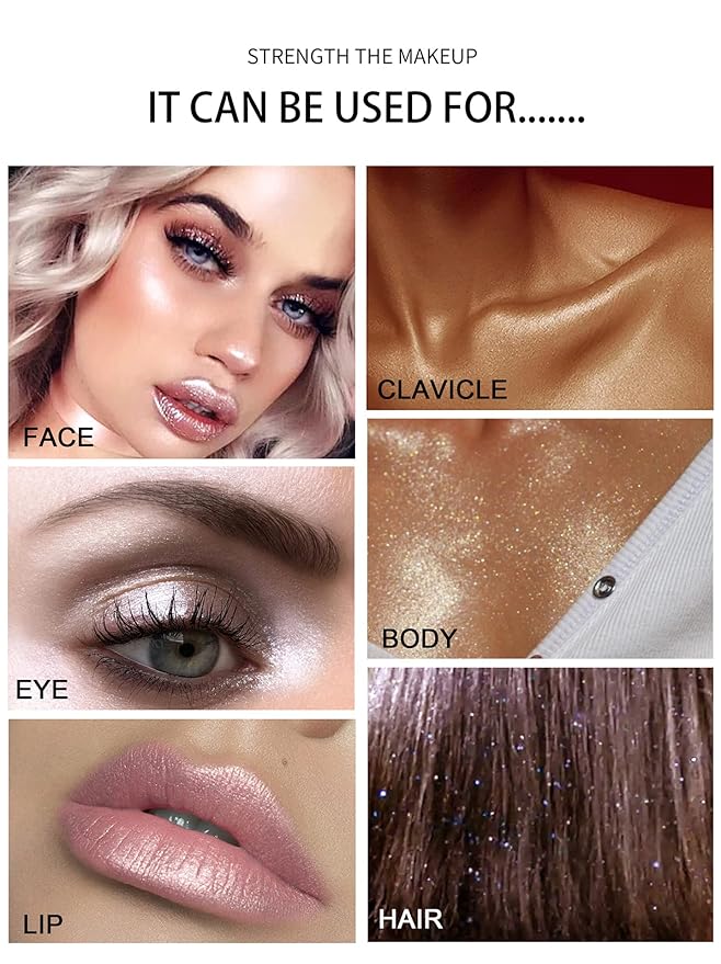 3 Color Glitter Powder Highlighter Makeup, Body Brightens the Natural Three-Dimensional Face Blusher Fairy Highlight Patting Powder.