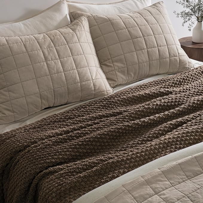 EVERGRACEHOME Chunky Chenille Knit Throw Blanket, 90 x 90, Cocoa Brown | Sculpted Moss Stitch, Chic Modern Farmhouse, All-Season Warmth, OEKO-TEX® Certified, Oversized Queen for Couch, Bed, Sofa