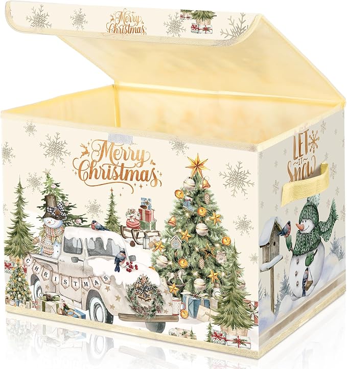 Briwooody Christmas Storage Bin with Lid and Carrying Handle Christmas Foldable Storage Box Large Xmas Decorative Collapsible Container Basket for Organizing Closet Home Bedroom Gift(Truck)