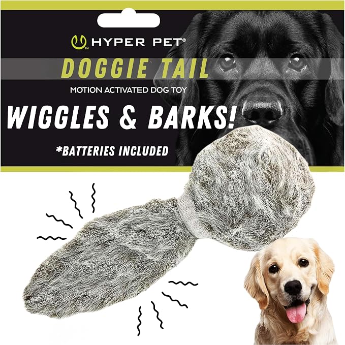 Hyper Pet Doggie Tail Interactive Plush Automatic Dog Toy, Wiggles, Barks | Durable boredom buster with batteries included, vibrating action keeps curious pups of all breeds engaged and entertained