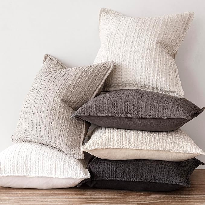 Foindtower Set of 2 Decorative Cotton Waffle Weave Throw Pillow Covers Euro Shams Cushion Covers Accent European Pillowcase for Bed Couch Sofa Bedroom Living Room Home Decor 22×22 Inch Taupe Gray