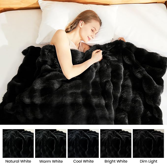 Latepis Soft Black Throw Blanket, Warm Cozy Faux Fur Throw Blanket for Couch, Plush Fluffy Fuzzy Blankets for Sofa and Bedroom, 50” x 60”, 860GSM