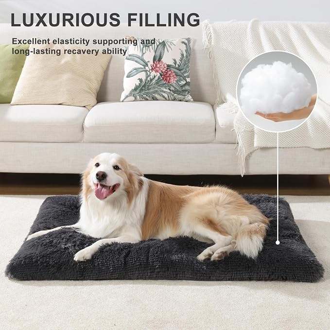 Large Dog Bed Crate Pad 36", Washable Plush Pet Mat Sleeping Dark Grey | Ultra Soft Cozy, Anti-Slip Bottom, Machine Washable, Kennel Pad 35*22", Easy to Care, 55lbs