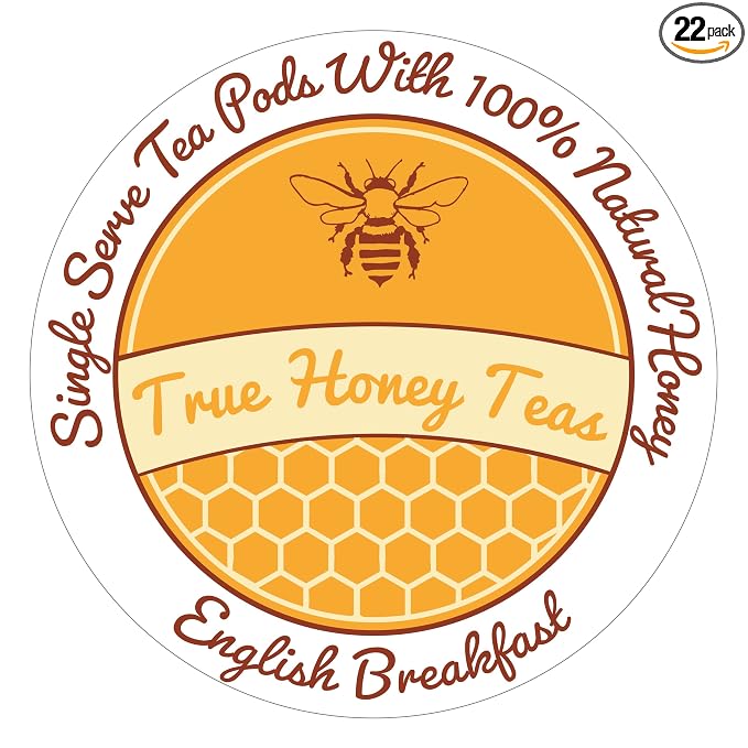 True Honey English Breakfast Tea Pods - Honey Crystals Blended in Every Tea Pod - Strong Antioxidant Support - All Natural Organic Herbal Caffeinated Tea 22 Count