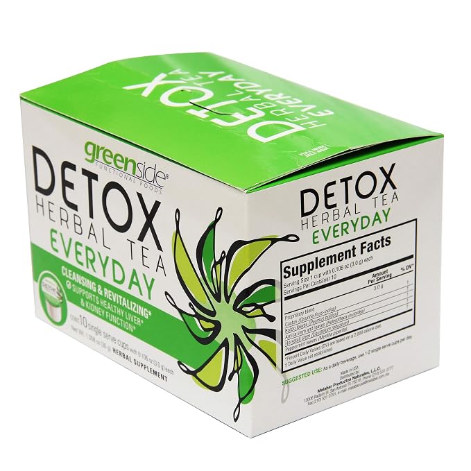 greenside Detox Herbal Tea Single Serve Cups for Everyday - Cleansing and Revitalizing Body Supplements - 10 Cups (3-gram Serving/Cup)