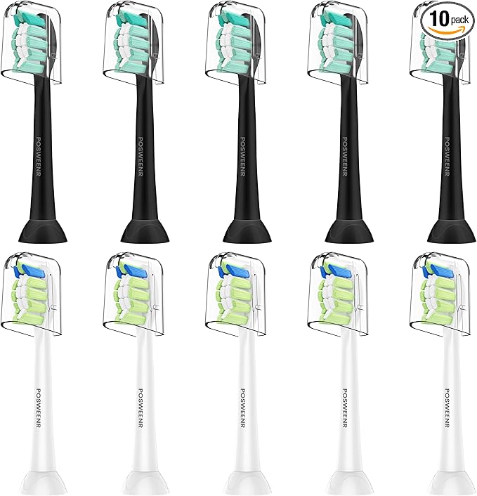 Replacement Toothbrush Heads for Philips Sonicare Replacement Brush Heads Compatible Electric Toothbrush Heads, 10 Pack, Black White