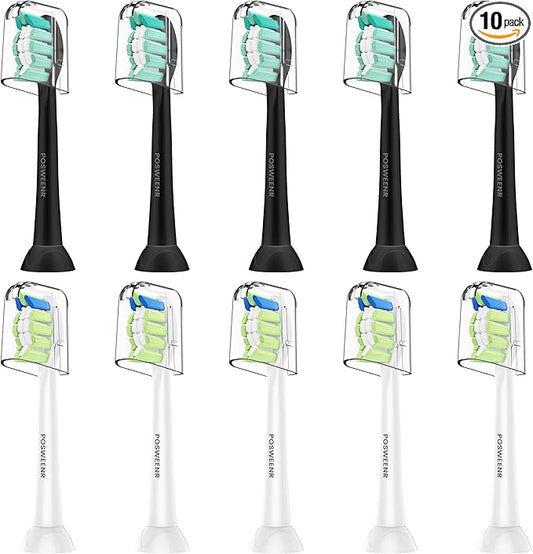 Replacement Toothbrush Heads for Philips Sonicare Replacement Brush Heads Compatible Electric Toothbrush Heads, 10 Pack, Black White