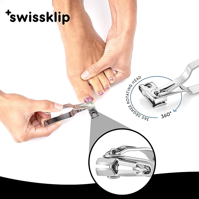 Swissker by Swissklip Nail Clippers for Men & Women I Finger Nail Clippers for Adult with 360 Degree Rotating Head I Fingernail Clippers for Women I Surgical-Grade Stainless Steel Material (3 Pack)