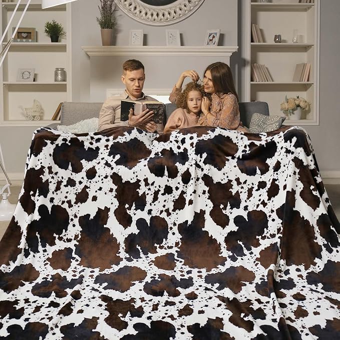 Bnuitland Cow Print Throw Blanket, Large Size 90x90 Inches, 300 GSM Double Sided Lightweight Fuzzy Decor, Super Soft Cozy Gift Flannel Fleece Blanket for Bed/Sofa/Couch/Outdoor