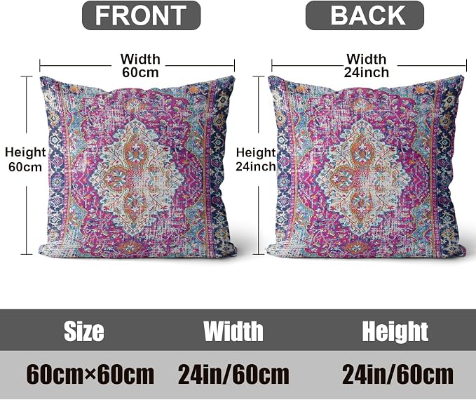 Boho Throw Pillow Covers 24x24 inch Set of 2,Soft Pillowcases Bohemia Carpet Printing Pattern Decorative Sofa Living Room Bed Square Pillow Case Cushion Cover-Purple