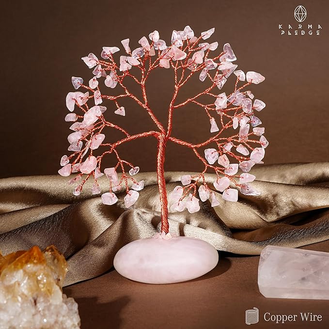 Rose Quartz Crystal Tree of Life Birthday Gifts for Women Mom Sister Friends, Feng Shui Chakra Tree for Positive Energy, Good Luck, Money, Reiki Healing, Aesthetic Home Office Desk Room Table Decor