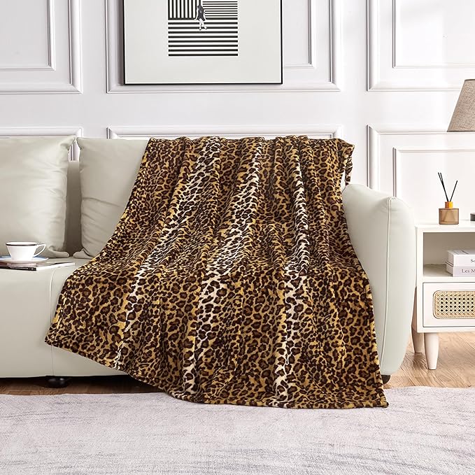 Edenleaf Leopard Print Blanket Fleece Throw for Bed Sofa Travel and Camping, Super Soft Cozy Fluffy Plush Cheetah Print Blanket for All Seasons 50"x60" (Dark Brown)