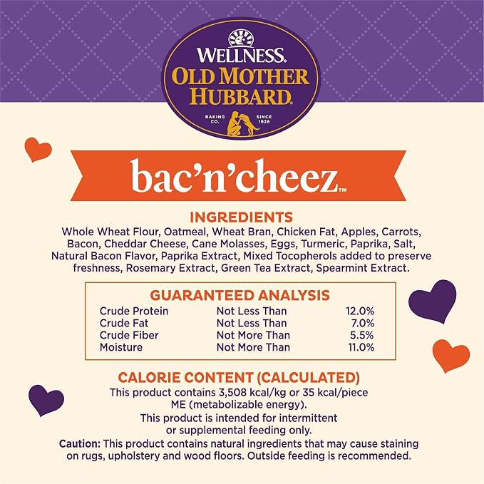 Old Mother Hubbard Wellness Bac'N'Cheez Dog Biscuits,Natural,Training Treats,Bacon & Cheese Flavor,Small Size,(20 Ounce Bag),(Pack of 2)