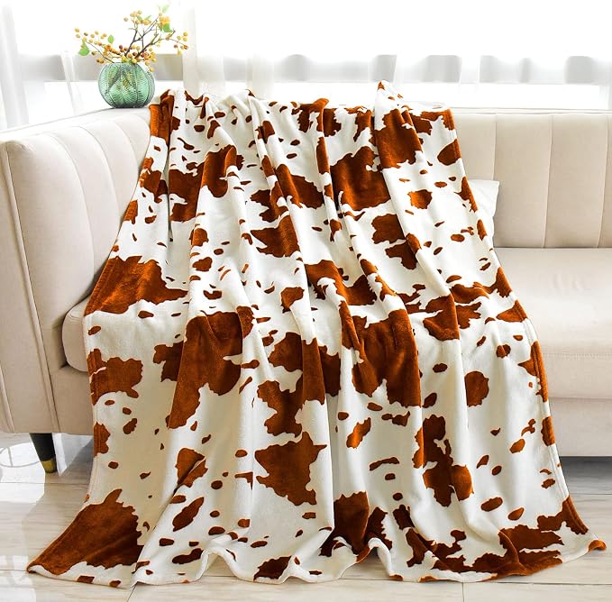 Brown Cow Print Blanket for Adults, Teens and Girls - Cowhide Throw for Women - Cute Baby Blanket - Cow Gifts 50"x 60"