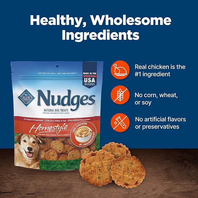 Blue Buffalo Nudges Homestyle Natural Dog Treats, Made in the USA with Real Chicken, Peas, and Carrots, 16-oz. Bag (Pack of 5)