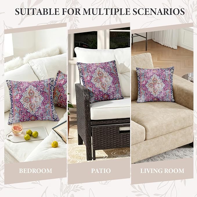 Boho Throw Pillow Covers 18x18 inch Set of 2,Soft Pillowcases Bohemia Carpet Printing Pattern Decorative Sofa Living Room Bed Square Pillow Case Cushion Cover-Purple