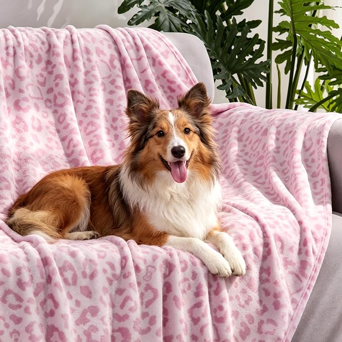 PU MEI Pink Leopard & Cheetah Print Fuzzy Flannel Blanket, Double Sided Ultra Cozy Super Soft Lightweight Animal Throw Blanket for Sofa, Couch, Bed, 60" x 80" inches