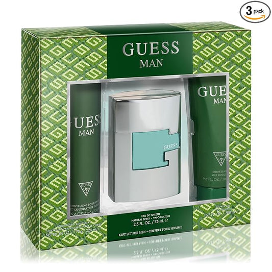 GUESS Man Eau de Toilette 3 Piece Gift Set - Cologne Spray 2.5 Fl. Oz., Deodorizing Body Spray 6.0 Oz., & Shower Gel 6.7 Fl. Oz.