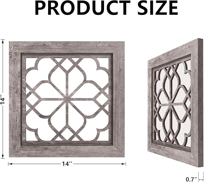 Set of 4 14 Inch Square Maroon Window Pane Wall Mirrors, Shatterproof Rustic Farmhouse Boho Vintage Decorative Mirrors for Living Room Bedroom Bathroom Entryway