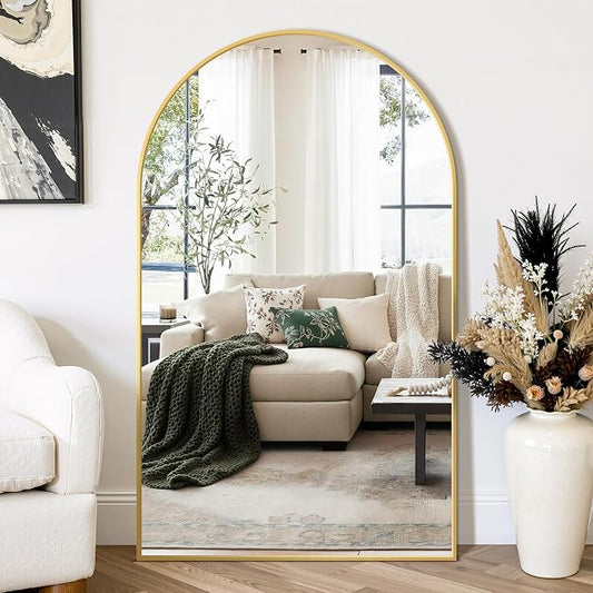 Arched Bathroom Mirror for Wall, 50" x 30" Metal Frame Vanity Mirror, Gold | Aluminium Alloy Frame, HD Shatterproof Glass, for Bathroom Over Sink , Entryway, Bedroom, Living Room