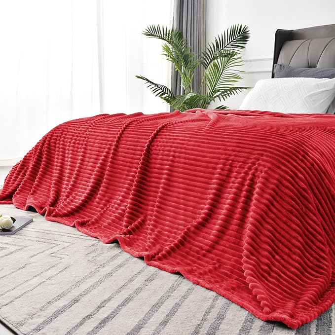 BEDELITE 3D Ribbed Jacquard Red King Size Blankets for Bed, 108x90 Inch | Soft Warm Decorative Fluffy Blanket, Cozy Fuzzy Lightweight Plush Fleece Throw Blankets for Bed, Room Decor, Gift for Women