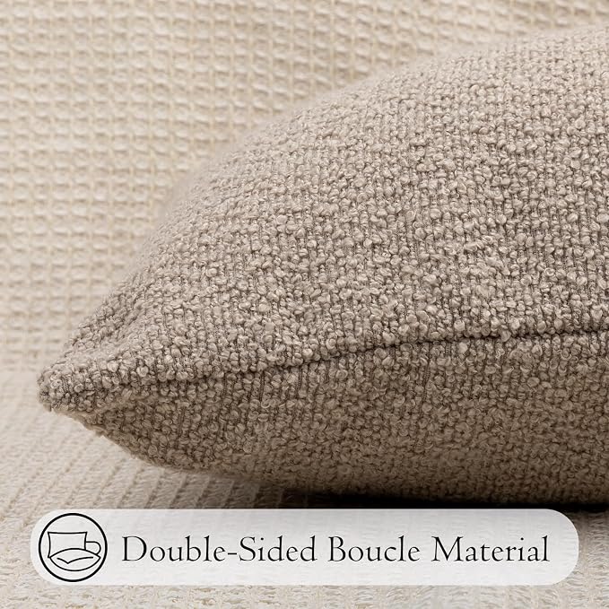 JoraLion 14x36 inch Boucle Lumbar Pillow Cover, Oatmeal Woven Texture Neutral Long Pillow Cover Breathable Cushion Case for Couch Sofa Bed Living Room Home Decor (Cover Only)