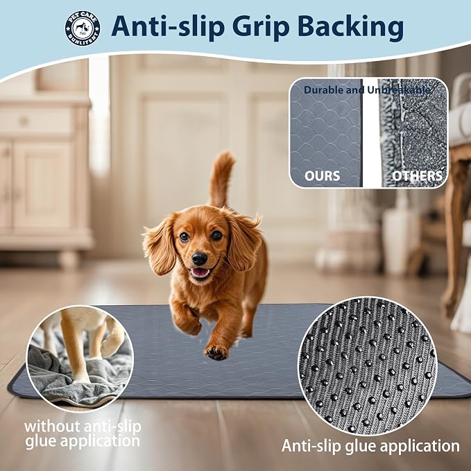 Bunlitent Washable Pee Pads for Dogs 34 x 36, 3 Pack, Reusable Puppy Pads | Grey, Reusable, Fast Absorbent, Waterproof, Non-Slip, For Whelping, Training, Incontinence, For Dog Playpen, Crate, Car