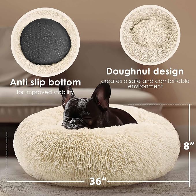 Extra Large Dog Beds, 36 Inch Human Dog Anxiety Relief Comfort Bed, Indestructible & Chew Proof Pet Beds (Light Brown)