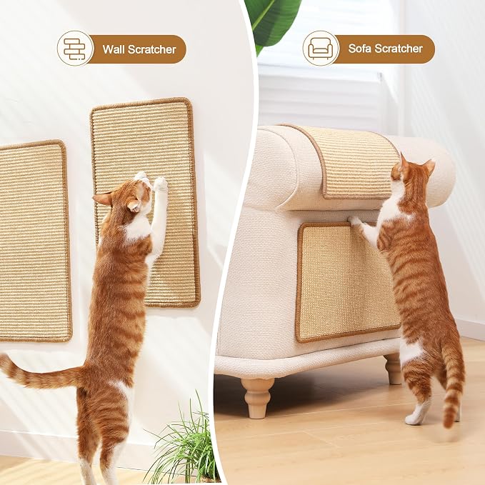 FUKUMARU 2 Packs Cat Scratching Mat, 19.6 x 11.8 Inch Cat Scratcher Pad | Natural Sisal Cat Scratch Mat for Indoor Cats, Horizontal Cat Wall Scratcher Floor Rug with Sticky Tapes, Furniture Protector