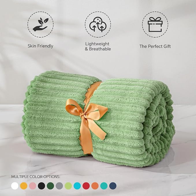 BEDELITE 3D Ribbed Apple Green Fleece Twin Blanket for Bed, 60x80 Inch | Soft Warm Decorative Fluffy Blanket, Cozy Plush Lightweight Fuzzy Throw Blanket for Couch Sofa Room Decor, Gift for Women